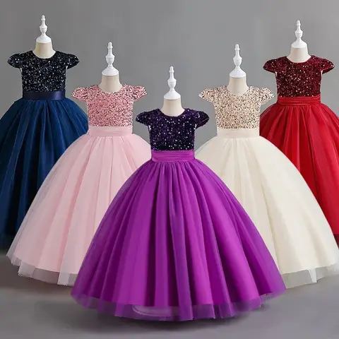 Tonårsflickors prinsessklänning för 5-14 år elegant lång klänning festklänningar barn paljetter bröllopskväll formell balklänning 8 best sales födelsedagsklänning för 11 år - №2
