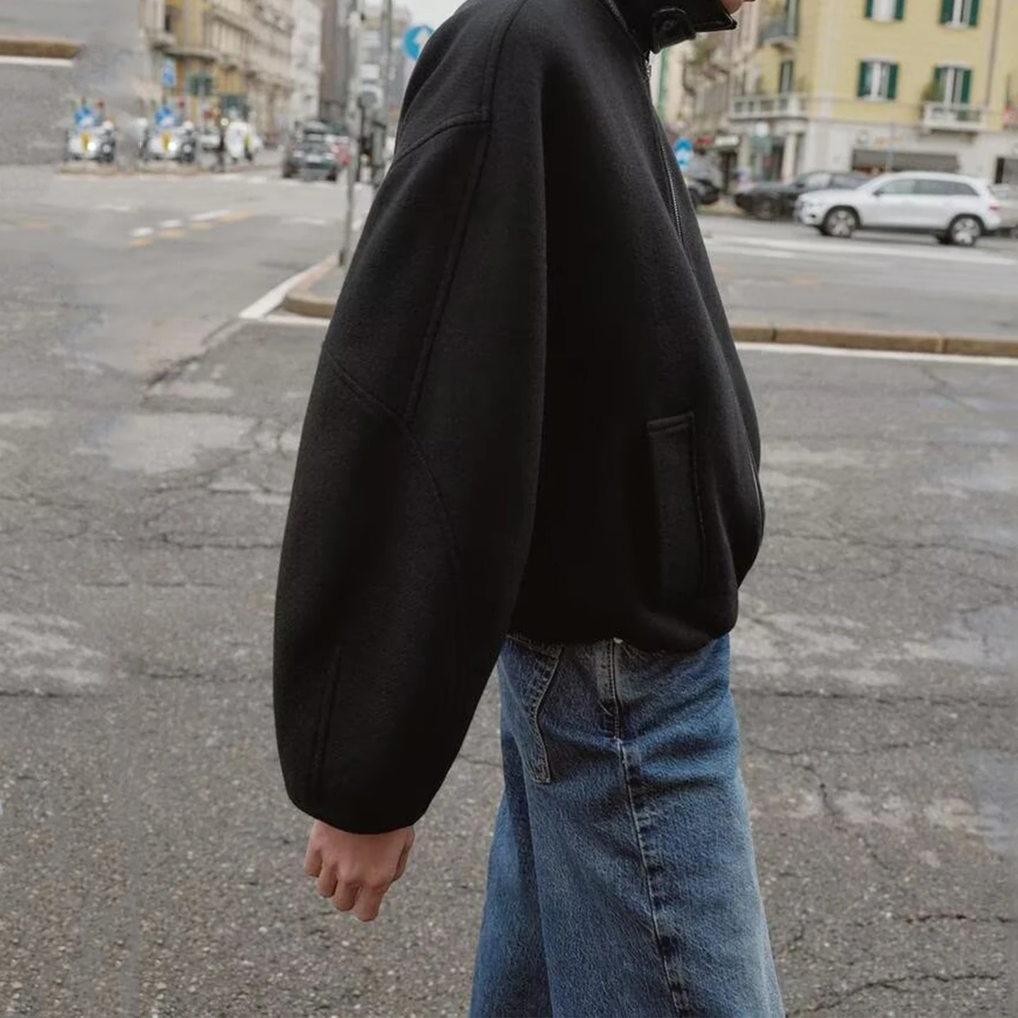 Z Damen Faion Mixed Media Kontrastfarbener Kragen Puffy Jaet Oberbekleidung 2025, New Sle Stand Fit Long Sve Zipper