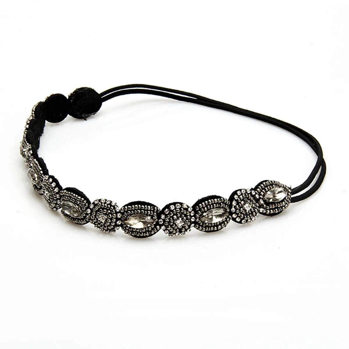 ที่คาดผมวินเทจสีดำประดับลูกปัดสไตล์เรโทร  ที่คาดผมเจ้าสาวสุดชิคสำหรับผู้หญิงและเด็กผู้หญิง  งานปาร์ตี้ งานแต่งงาน  เครื่องประดับผมผู้หญิง