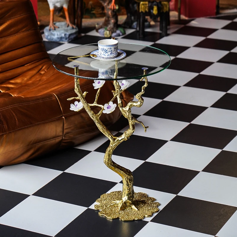 

Modern creative living room sofa brass edge table transparent household light luxury small coffee table