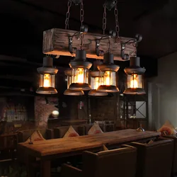 Industrial Style Design Retro Iron Chandelier Creative Restaurant Bar American Nostalgic Country Bar Cafe Boat Wood Pendent Lamp