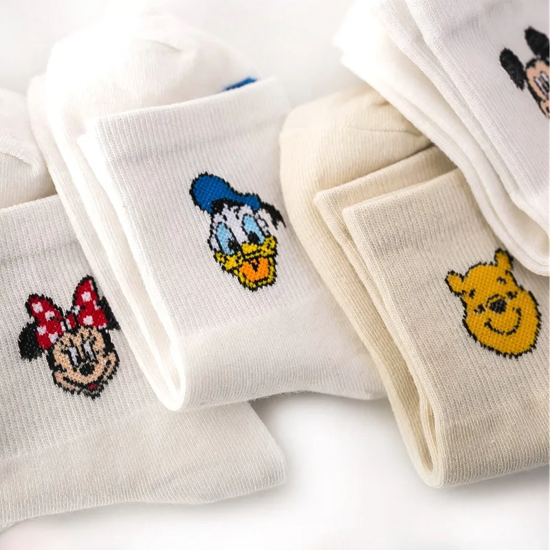 Disney Anime Cotton Socks Cute Mickey Mouse Donald Duck Piglet Stitch Cartoon Socks Comfortable Kawaii Print Socks Gift