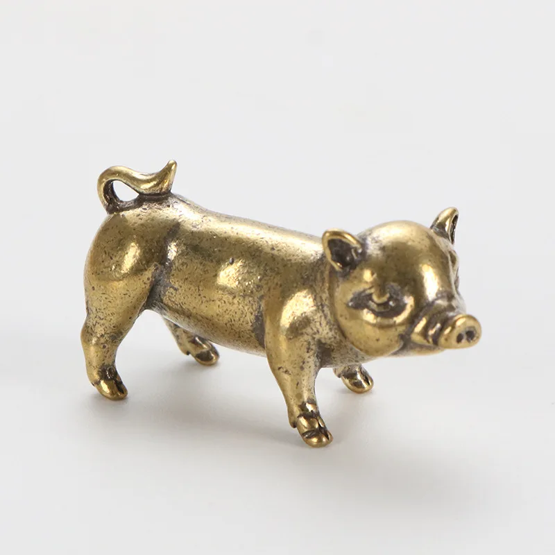 

Retro Copper Chinese 12 Zodiac Pig Statue Home Decoration Antique Brass Lucky Animal Figurines Small Table Desk Ornaments