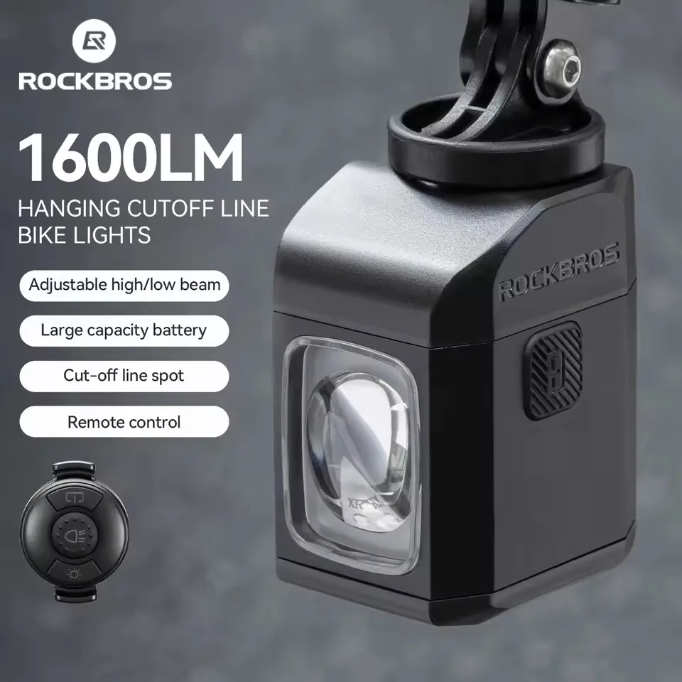 

ROCKBROS Hanging Bicycle Light Remote Control Digital Display Bike Light IPX6 All-weather Smart Cycling Lantern Headlamp 1600LM