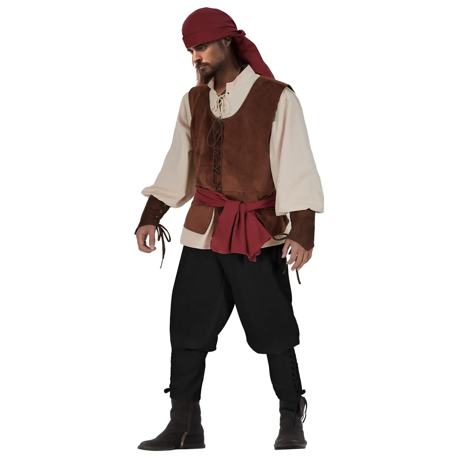 Adult Pirate Costume Renaissance Shirt Medieval Vest Viking Pants Belt Halloween Captain Jack Cosplay Carnival Party Dress Up