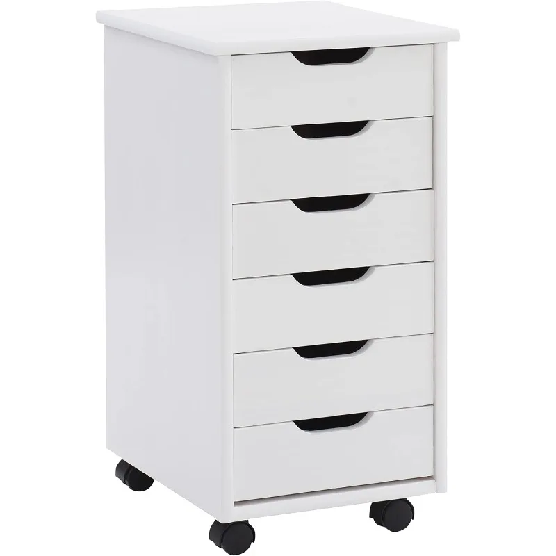 

Linon Home Decor Products Corinne Six Drawer Storage, White Wash Rolling Cart