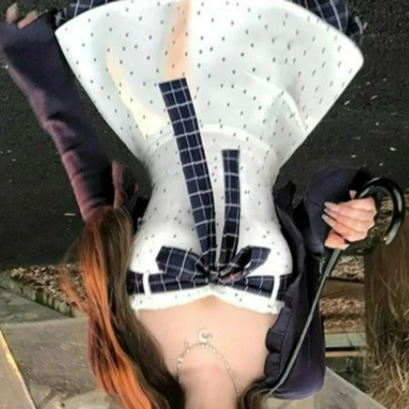 Women Spring Autumn New Fashionable Features Delicate Bow Design with An Irregular Hem Versatile College-style Polka Dot Dress