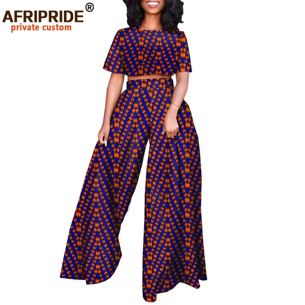Conjunto africano de 2 piezas para mujer, Tops estampados y pantalones Ankara, ropa Dashiki, chándal, Blusa corta, trajes de cera AFRIPRIDE A 2026001
