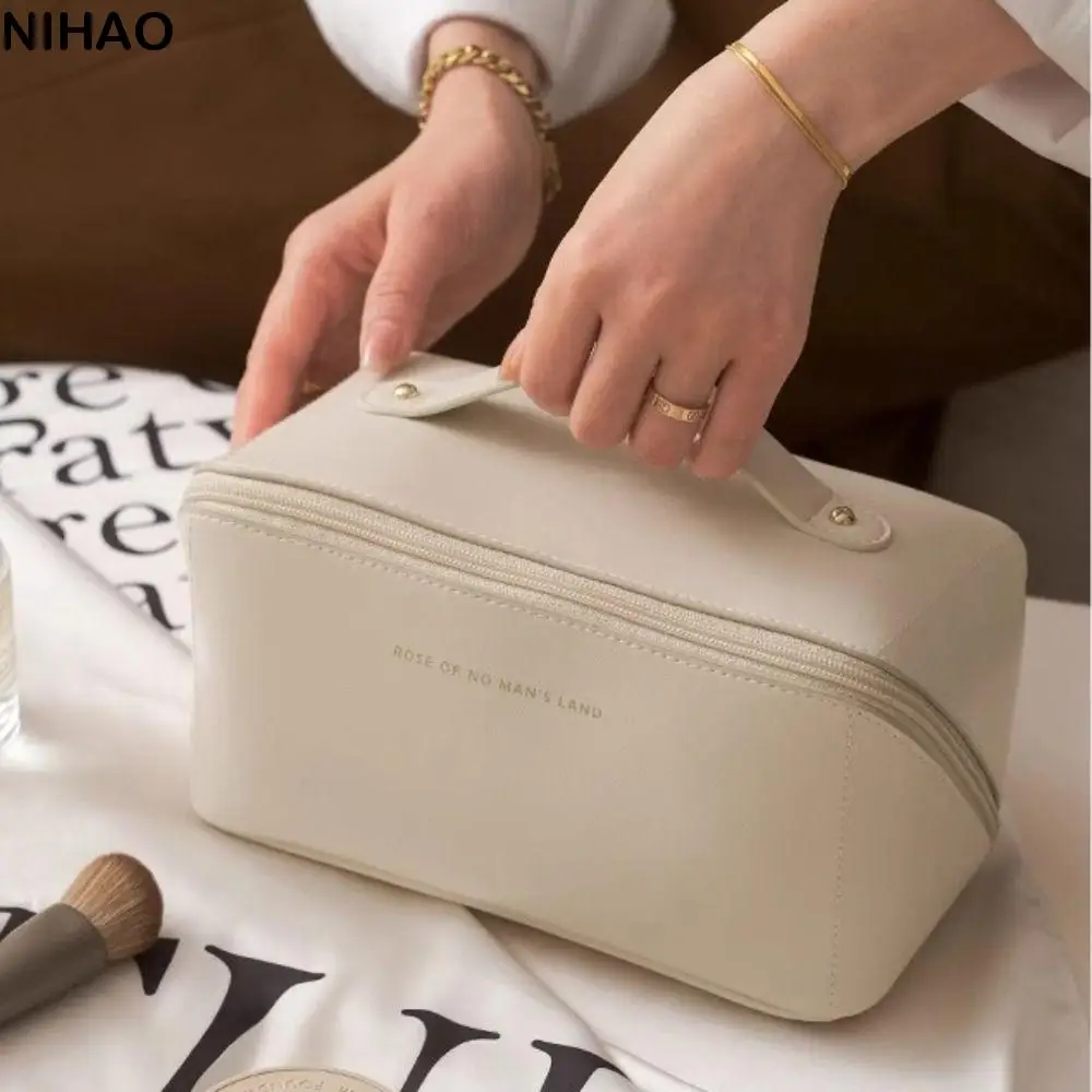 

Large Capacity Handheld Cosmetic Case PU Leather Multifunction Pillow Makeup Bag Portable Waterproof Travel Toiletry Bag Travel