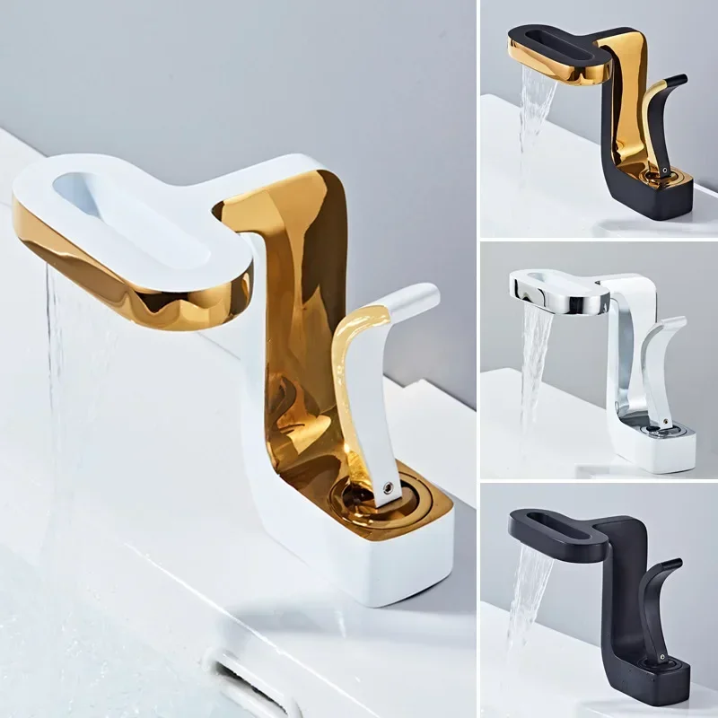Art Nouveau Creative Waterfall Basin Faucet Washbasin Hot and Cold Toilet Bathroom Cabinet Full Copper Household Faucet