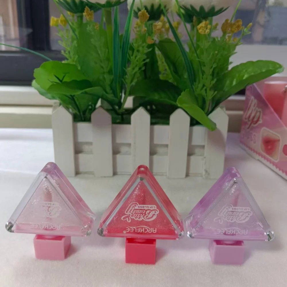 ملمع شفاه مثلث شفاف، عبوة واحدة، 3 ألوان متوفرة، مع ملمع شفاه لامع، مرطب ومرطب، تبييض