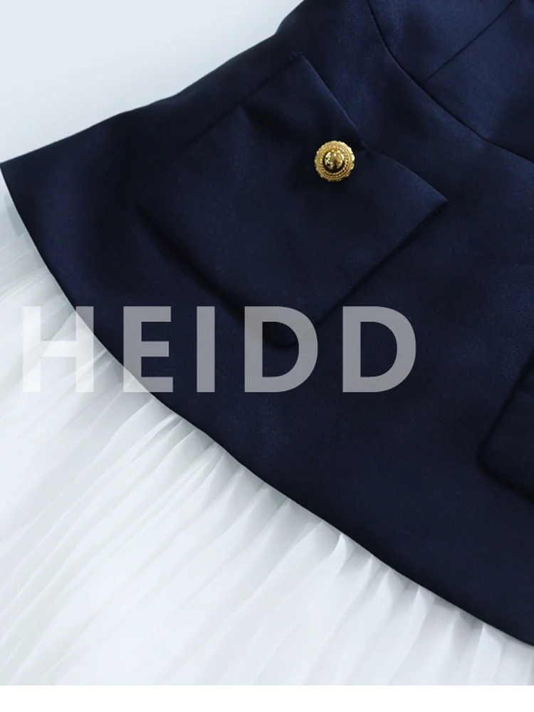 Heidd SP2025 Summer Blue And White Stripe Satin Svel Dr High Waist A-Line Long Dr Commute Sle Pure Color round ...