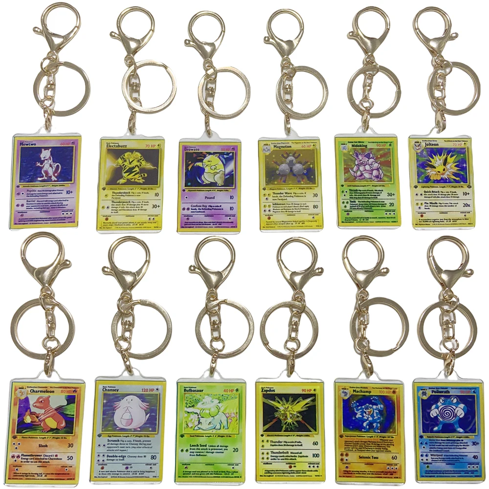 Pokemon Anime Bulbasaur Mewtwo Charmander Charizard Gyarados Jolteon Cartoon Game Collection Cards Acrylic Card Keychain Pendant