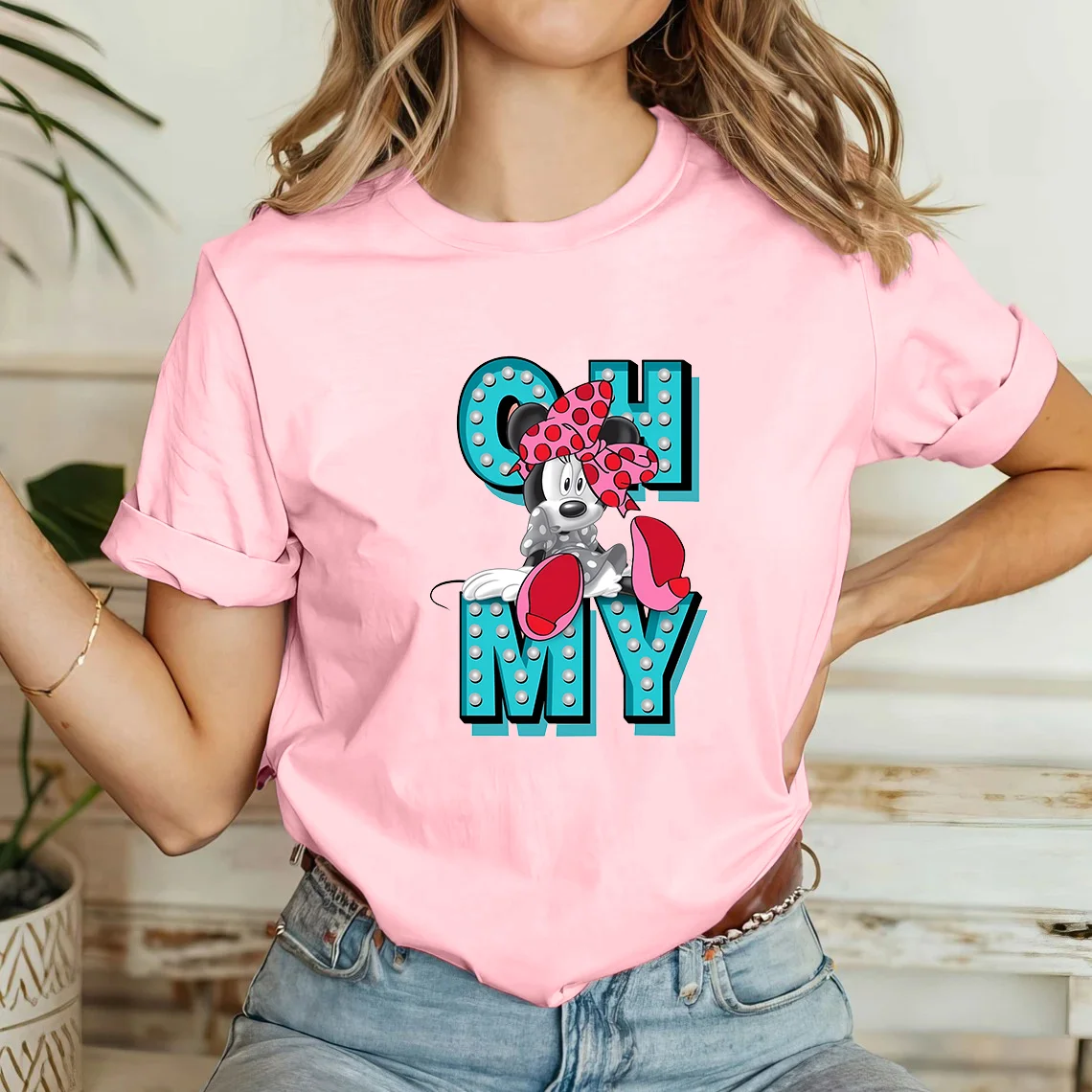 

Summer Disney Kawaii Mickey Mouse Cartoon T-Shirt Y2k Graphic Streetwear Top Tees Female Clothing