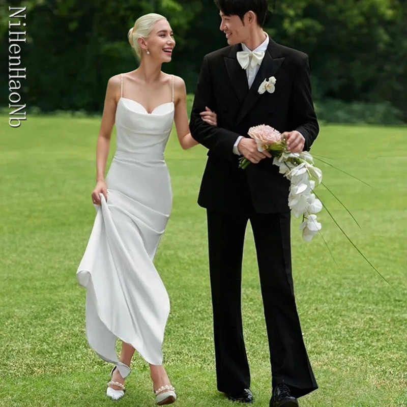 

Elegant Mermaid Wedding Dresses Boho Floor Length Bridal Dress White Evening Wedding Prom Gowns Customized