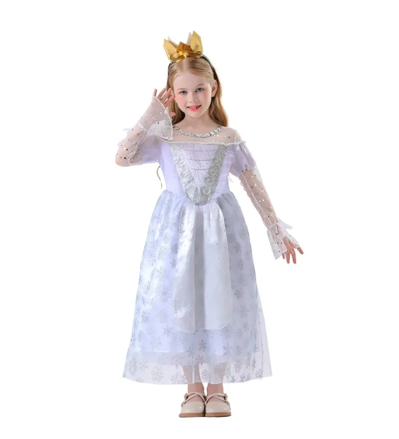 

White Queen Alice in Wonderland Costume for Girls Kids Princess Dress Halloween Cosplay Fancy Party Performance Stage Outfit
