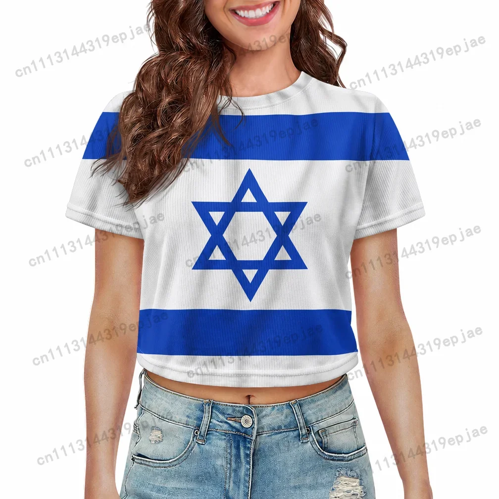 Iceland Israel National Flag Eagle Print Crop Tops Women Short Sleeve O-neck Casual Streetwear Y2K Green Summer T-shirt
