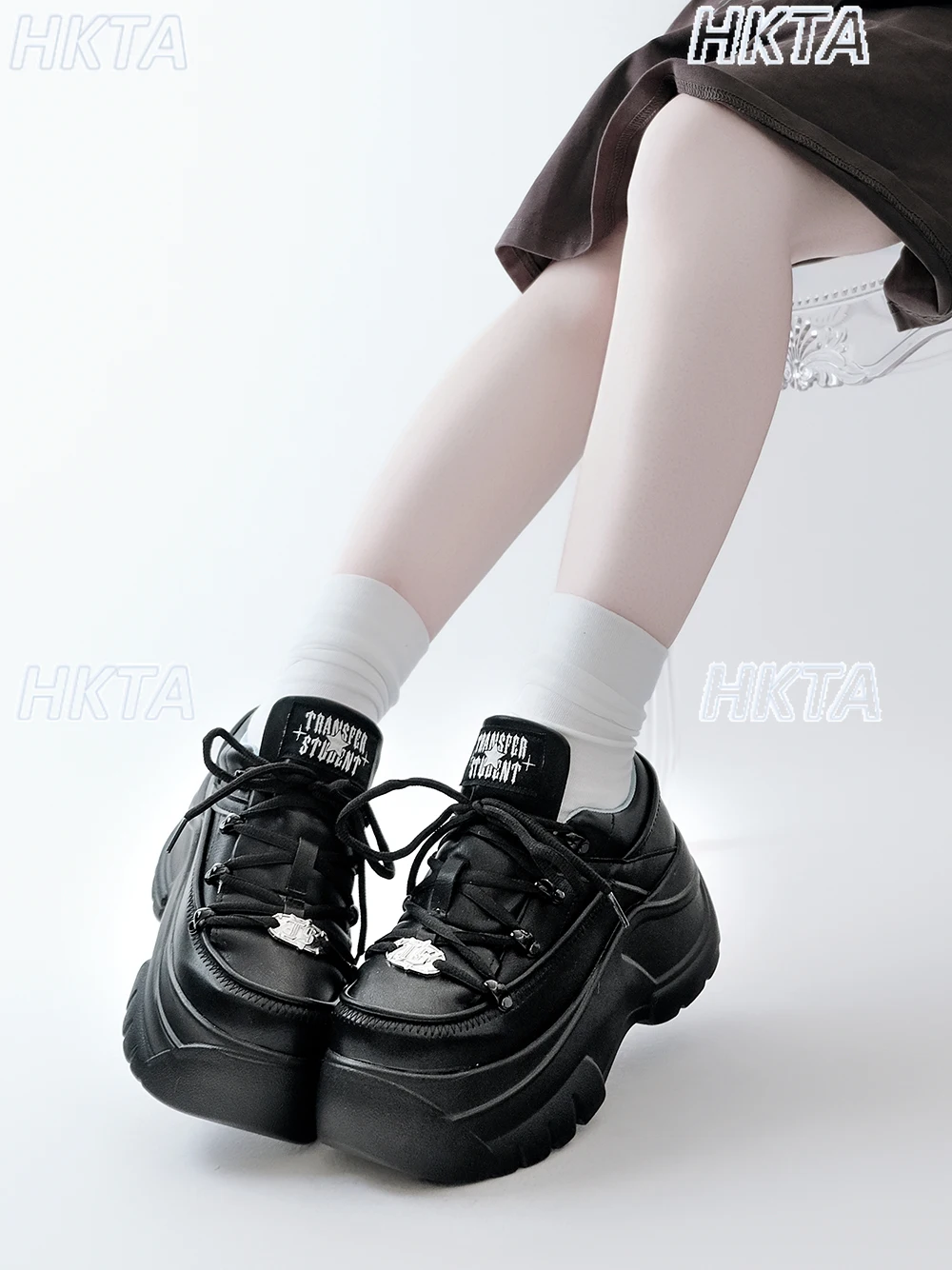 Japanese Subculture Punk Y2k Goth Lace Up Platform Shoes Autumn Round Head Casual Sneakers Versatile White Casual Shoes Women view 4
