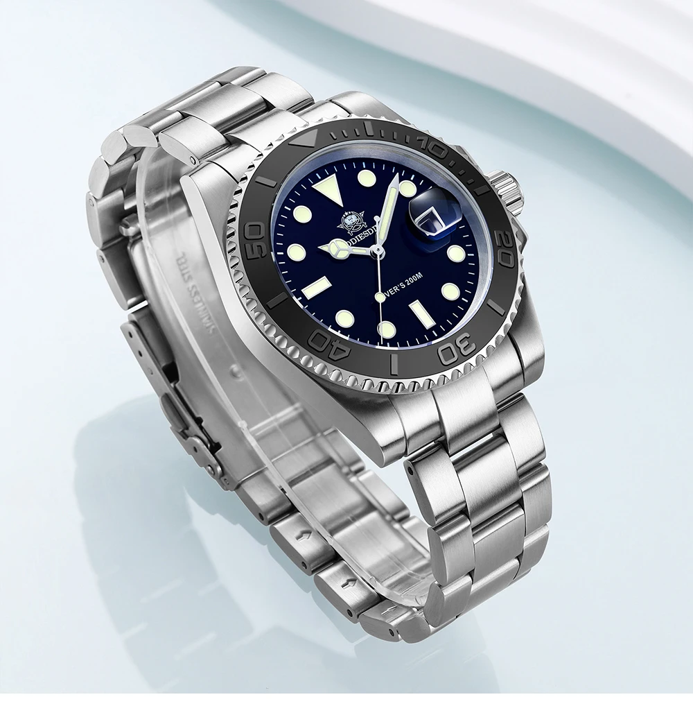 ADDIESDIVE 41mm Herren-Quarzuhr 200m Wasserdichtigkeit BGW9 SuperLuminous Edelstahl-Armband Business Casual Herrenuhr – Detail 13
