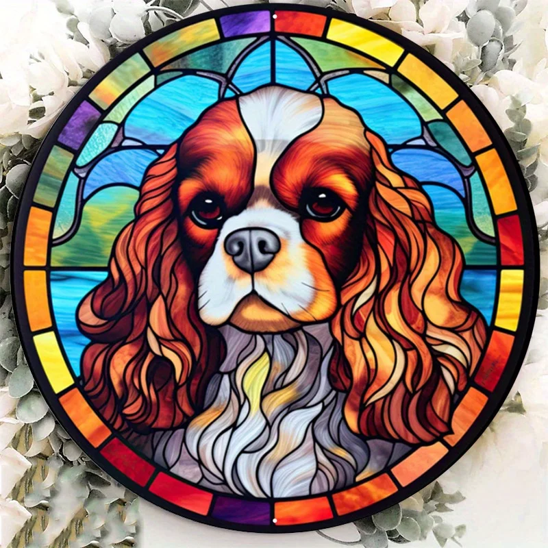 Multicolored Aluminum Metal Sign, Cavalier King Charles Spaniel, Stained Glass Look Sign, Home Decoration, 8x8in, 1PC