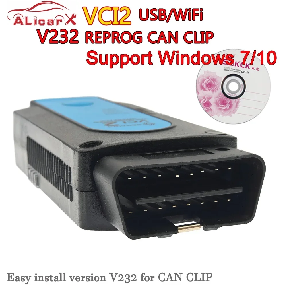 Best quality CanClip vci2 WiFi V232 Program Canclip Windows7/10 REPROG canclipVCI-2 cars OBD2 Repair scanner car Diagnostic Tool