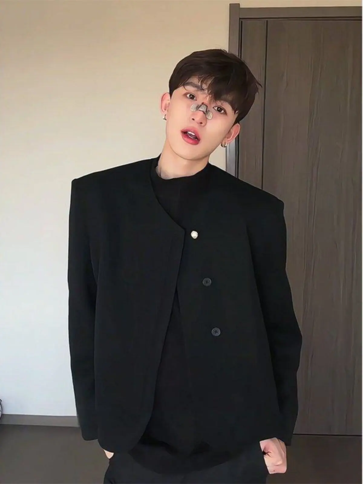 

Black Short Padded Shoulder Little Black Dress Style Men's Suit Jacket Luxury Sensation Chinese Style Spring Shoulder Clip Ja...