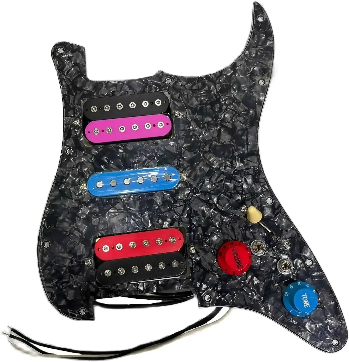 HSH Prewired Pickguard Set Loaded Single Coil Pickups, 3-Ply Pick Guards Wiring Harness,11 Mounting Holes, Colorful Knobs