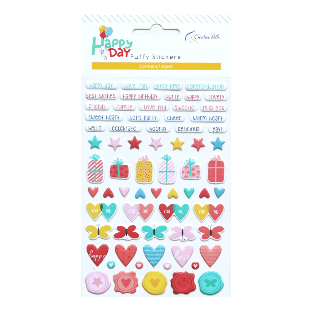 Creative Path Puffy Mini Scrapbooking Journaling Stickers Herbruikbare Kleine Vaas Ster Liefde Hart Motiverende Zinnen Deco Stickers