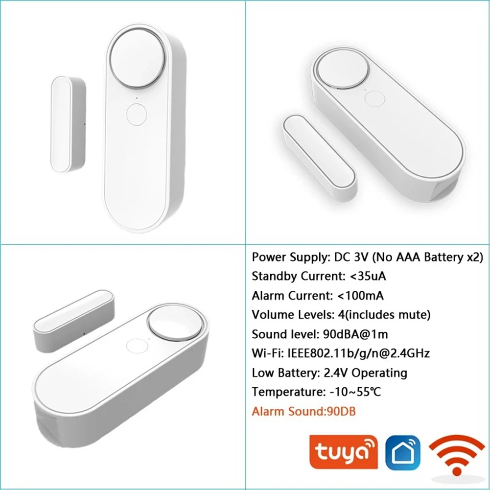 Tuya WiFi Door Sensor with Sound Alarm Window Open/Closed Detector Independent Magnetic Sensor for Alexa Google