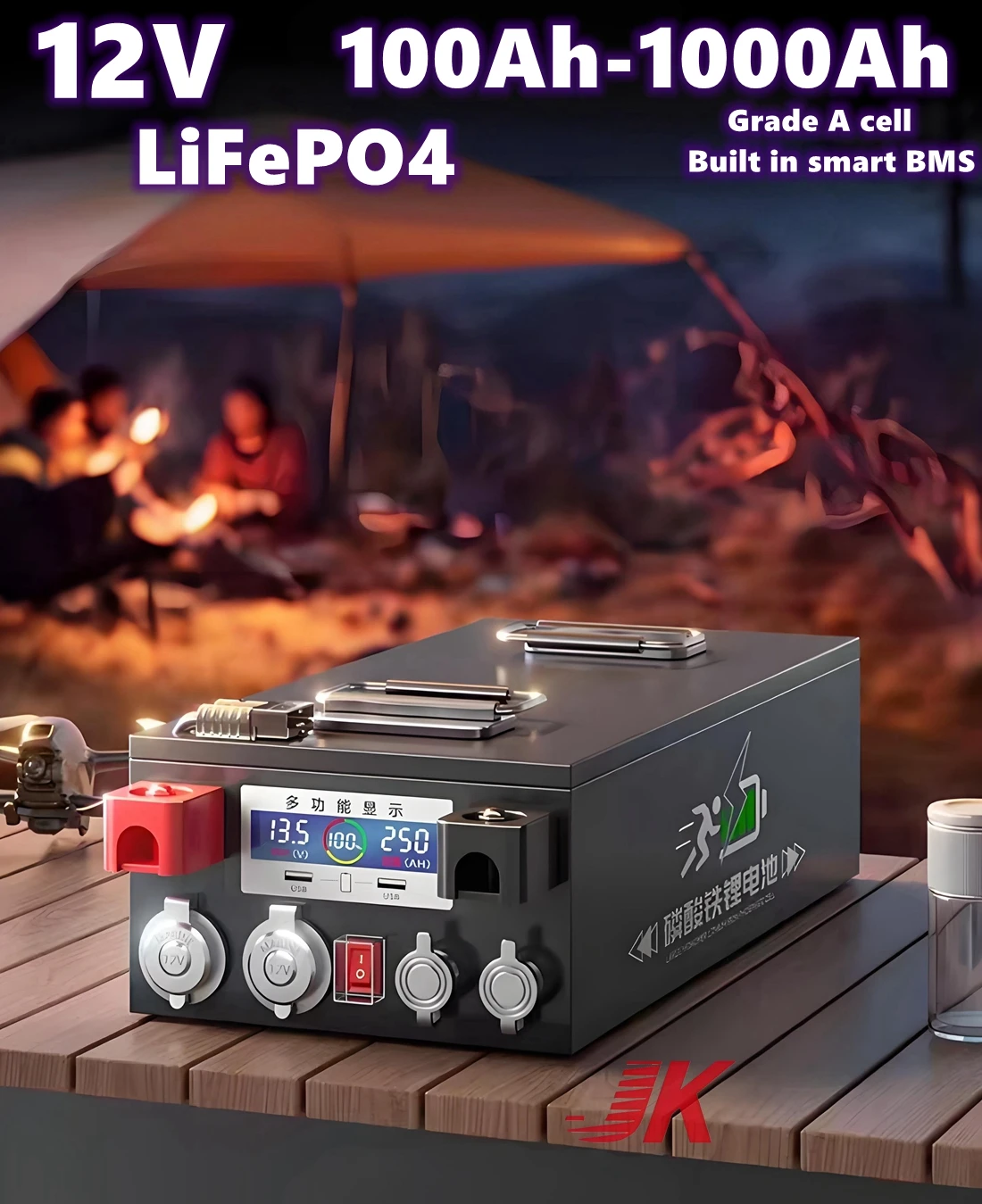 

rechargeable 12V LiFePO4 battery 1000Ah-100Ah Built in smart BMS deep cycle multifunctional Outdoor portable power+charger