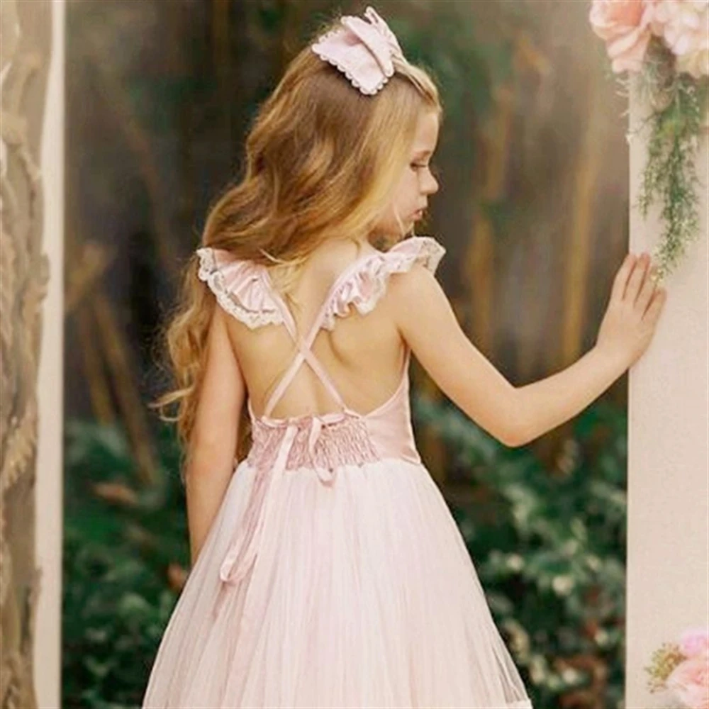 

Платье с цветочным узором на заказ для девочек на свадьбу, тюлевое кружевное платье без рукавов с аппликацией, пышное детское платье принцессы для первого евхаристического дня рождения