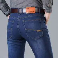 Nuevos pantalones ligeros de lujo elásticos ajustados para hombre, cómodos y suaves pantalones vaqueros informales rectos a la moda de negocios, ropa de marca masculina