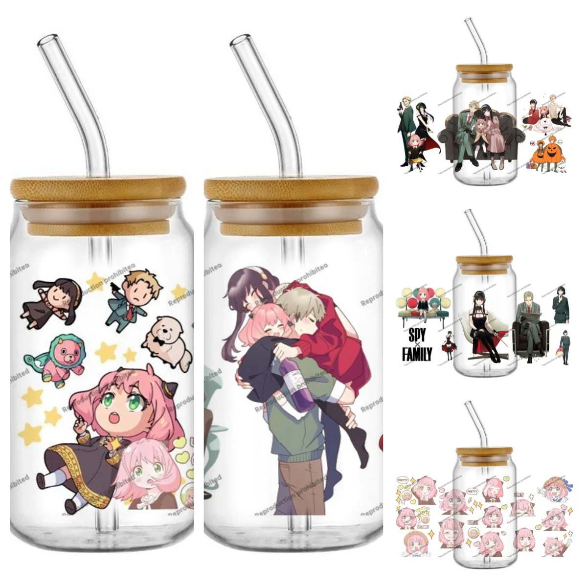 تصميم جديد أنيمي تجسس الأسرة مقاوم للماء لتقوم بها بنفسك القدح شارات الهاتف ثلاثية الأبعاد نقل UVDTF ملصقات 16 أوقية UV DTF كأس يلتف لنظارات Libbey
