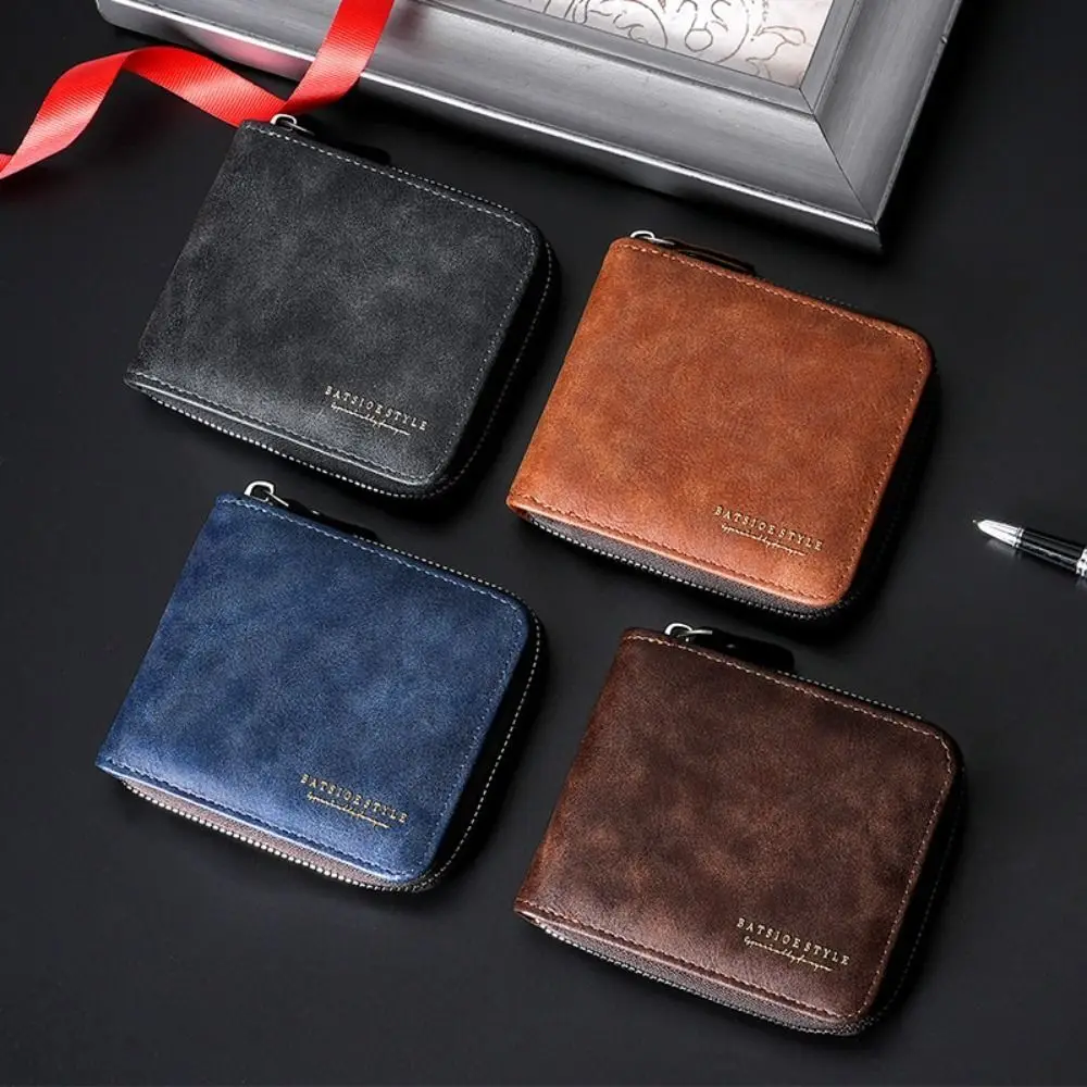 

PU Leather Men's Wallet Multi-functional Zipper Closure Business Wallet Square Large Capacity Credit Card Holder Male