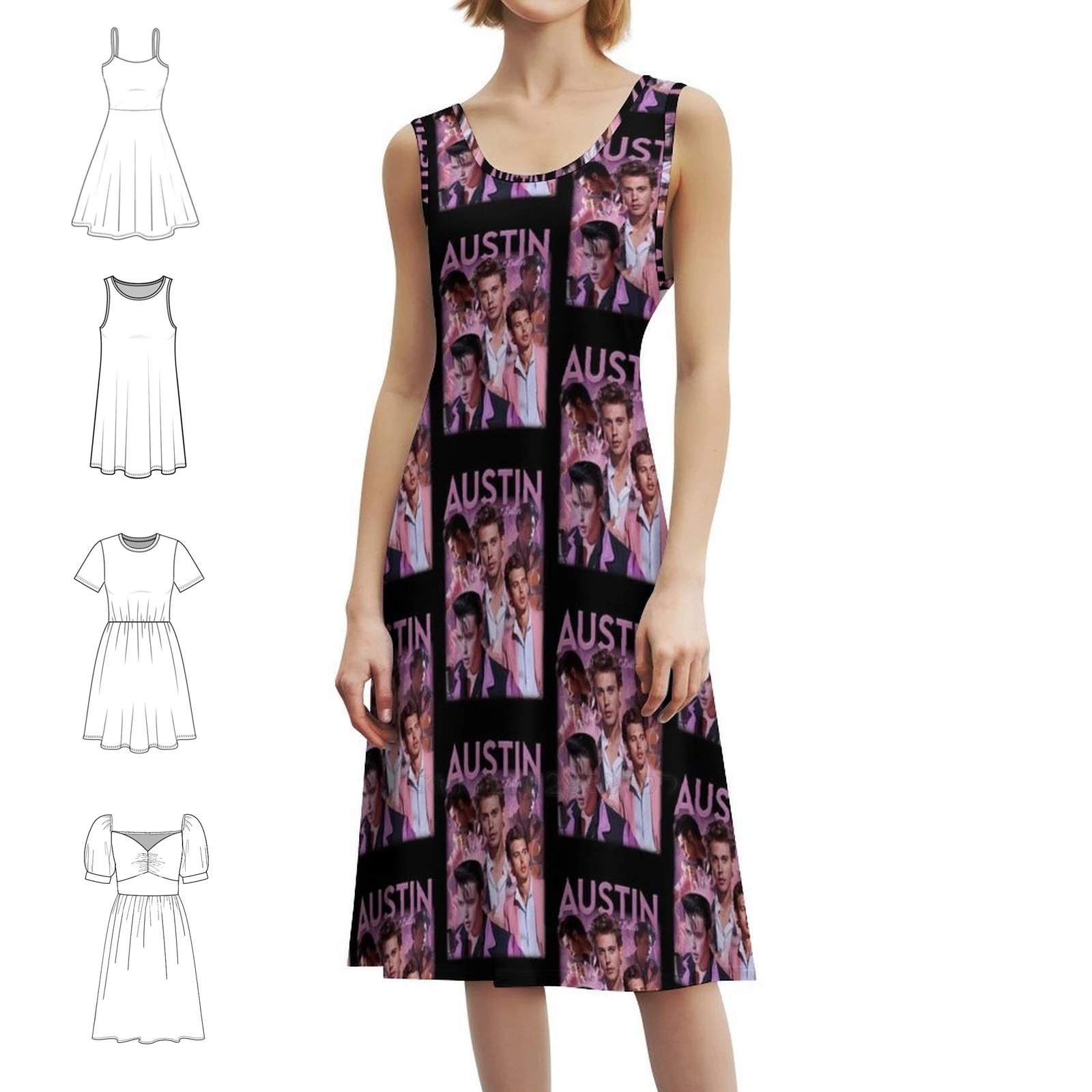 

Austin Butler Богемное платье без рукавов для женщин Пляжные вечерние платья с принтом Austin Butler Elvis Биопическое и руловое вечернее платье