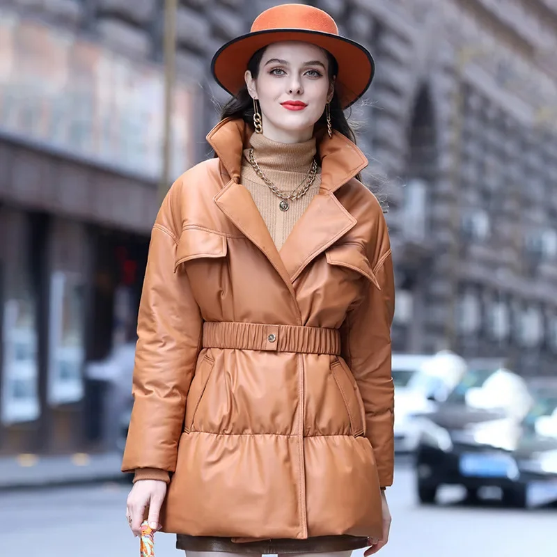 Abrigo De plumón De piel De oveja De gama alta para mujer, chaqueta De invierno De longitud media, ropa De abrigo ajustada, chaqueta De cuero femenina FC 2023