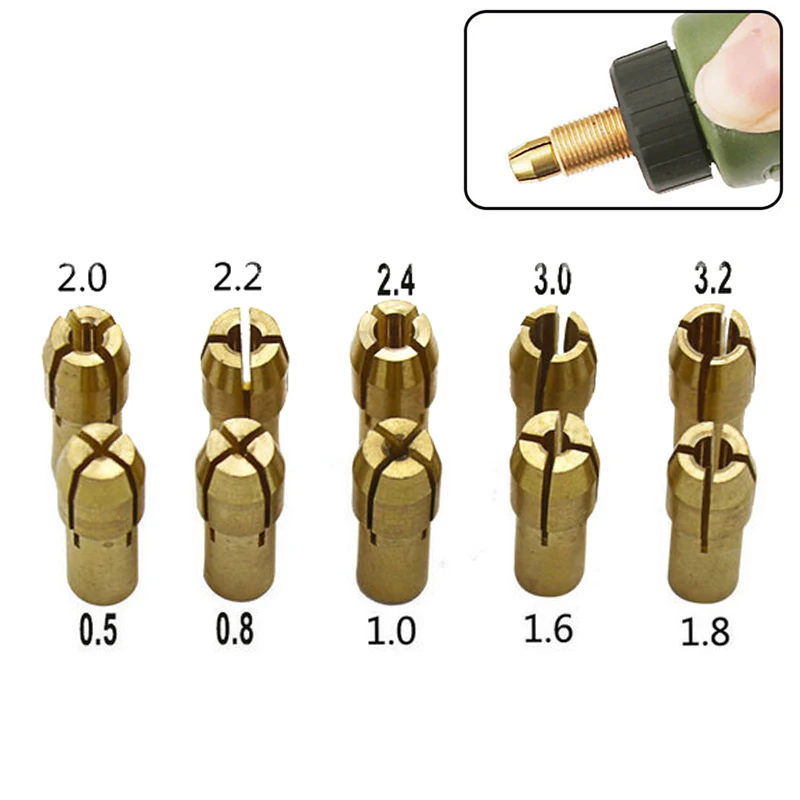 Broca de pinça de latão, Ferramenta de broca auto-apertante, Adaptador Chuck, Liberação rápida, Keyless Bit Adapt, 2-5mm, 7 PCs/set, 12 PCs/set