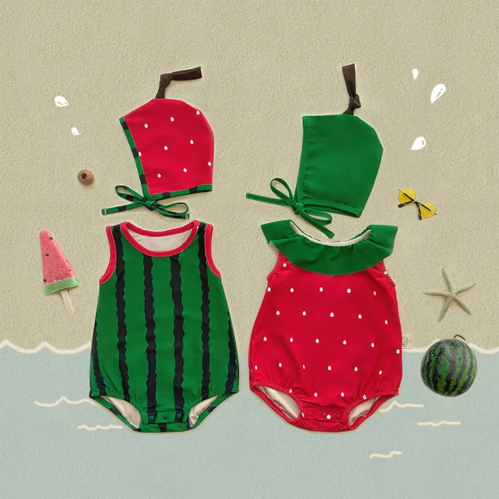 

2025 Cute Summer Korean All-match Fashion Casual Sleeveless Thin Swimwear Baby Clothes Fruit Printed Rompers