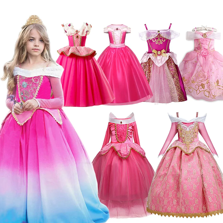 Girl Fancy Deluxe Sleeping Beauty Halloween Princess Costume Party Aurora Dress Up Kids Red Layered Christmas Pageant Ball Gown