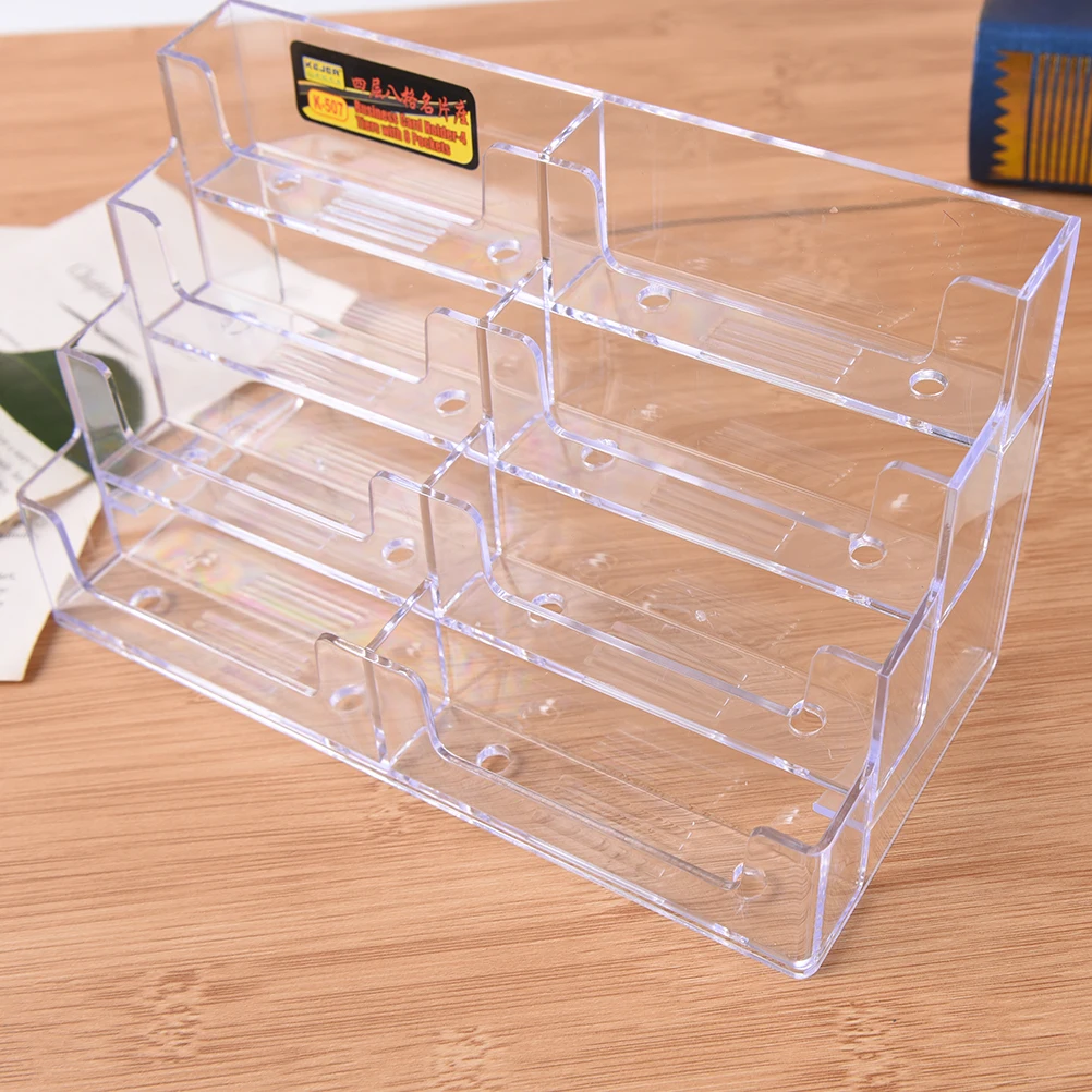 1Pc Acrylic Plastic Transparent Desktop Business Card Holder 8 Grids Clear Table Desk Shelf Storage Box Display Stand