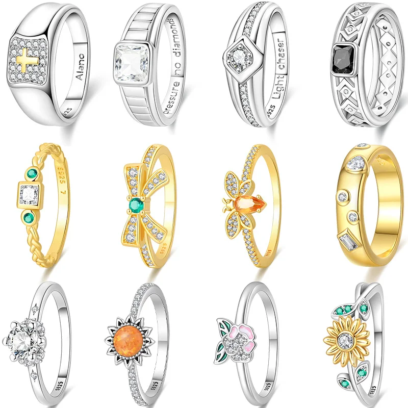 2026 New Original 925 Sterling Silver Simple Zircon Flower Ring For Men And Women Fit Wedding Party Jewelry Gifts