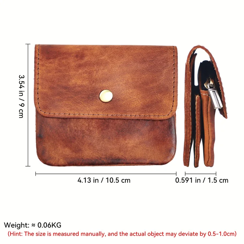 Genuine Leather Zipper Card Holder Walet Vintage Leather Bifold Wallet With Coin Pocket Cards Case Change Purse For Men & Women