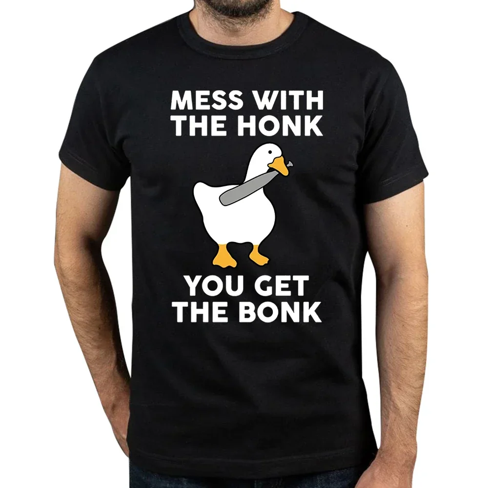 Mess With The Honk You Get The Bonk Funny Goose Print T Shirts Cartoon Men Clothing Short Sleeve Anime Unisex Tee Shirts 2024