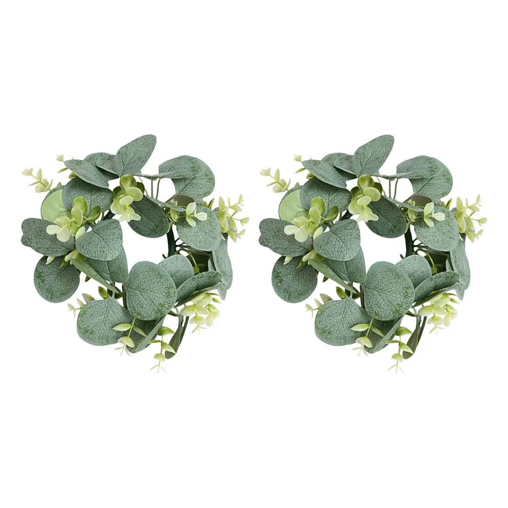 

2Pcs Artificial Eucalyptus Wreath Round Faux Leaves Greenery Wreath Front Door Wall Window Farmhouse Wedding Decor
