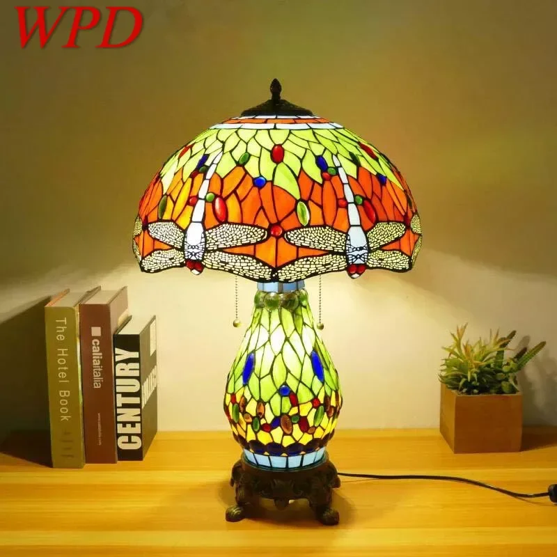 

WPD Tiffany Table Lamp American Retro Living Room Bedroom Lamp Luxurious Villa Hotel Stained Glass Desk Lamp