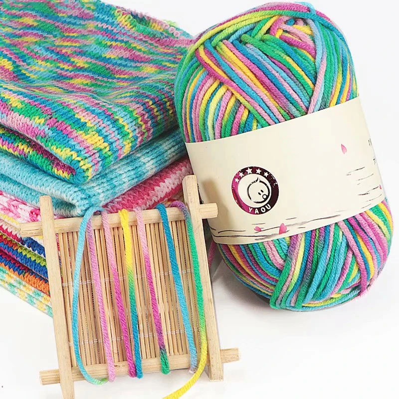 Tie Dyed Milk Cotton Thread 5 Strand 2.5mm Baby Velvet Crochet Hand Woven Scarf Baby Wool DIY Woven Material