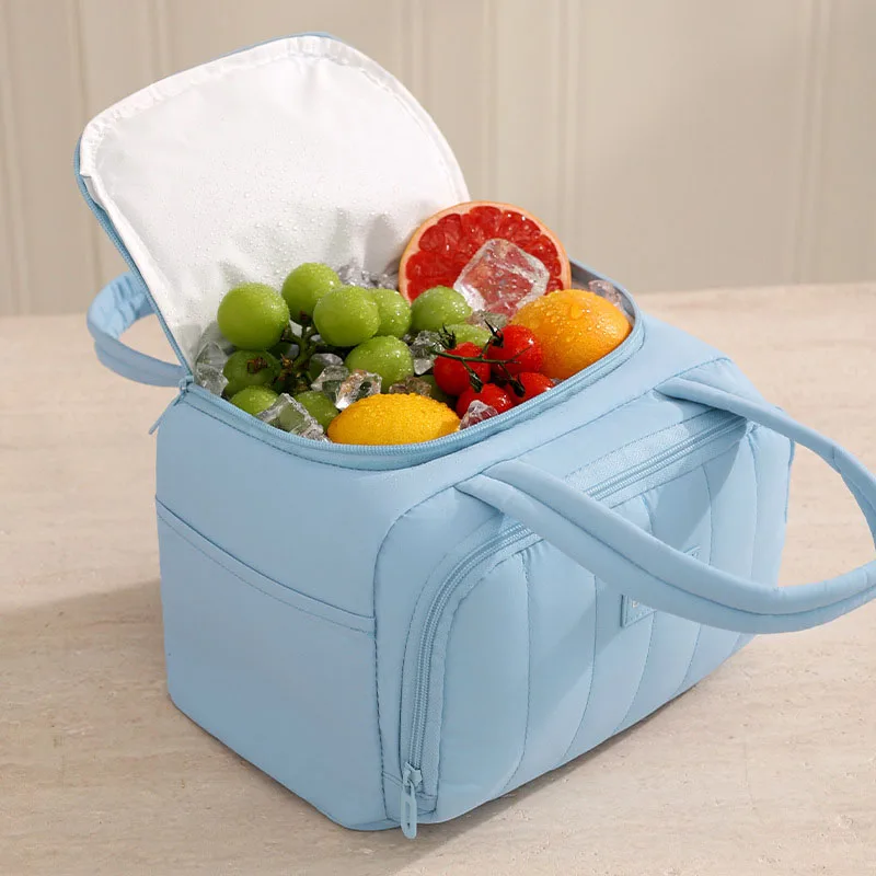 Hot Polyester Thermal Bag Double Pocket Lunch Bags Large Capacity Students Meals Thick Aluminum Foil Portable Insulated Box