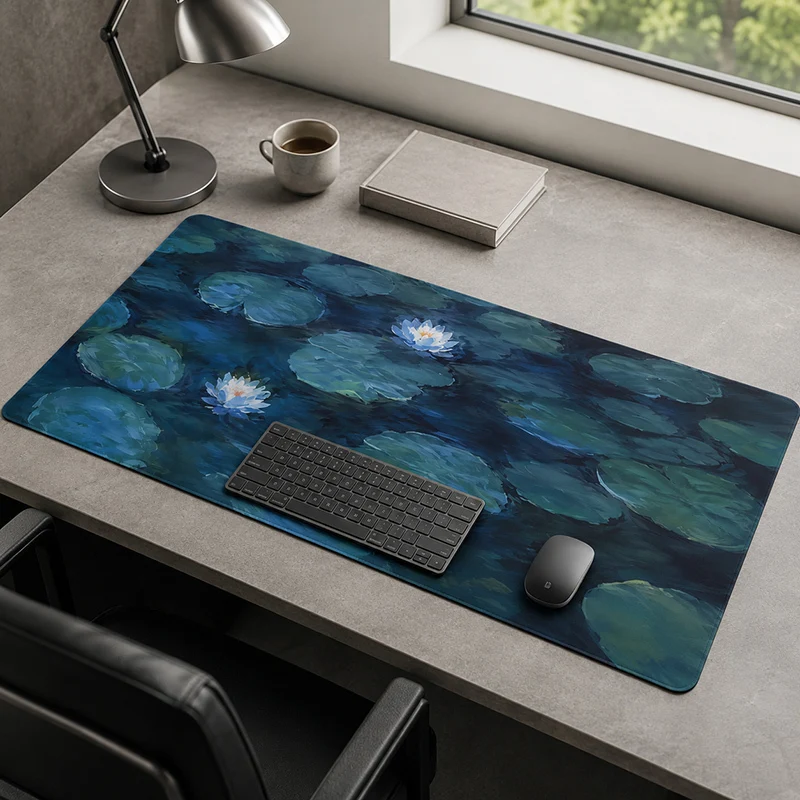 Deep Blue Water Lily Pond Mouse Pad Gamer XL New Computer Mousepad XXL Non-Slip Office Soft Gaming laptop Desktop Mouse Pad