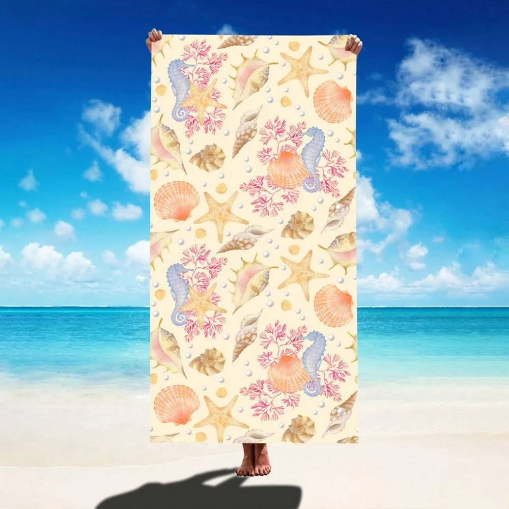 Coastal Seashell Beach Towel Patterned Sunscreen And Windproof Suitable For Swimming Pool Camping Travel Blanket