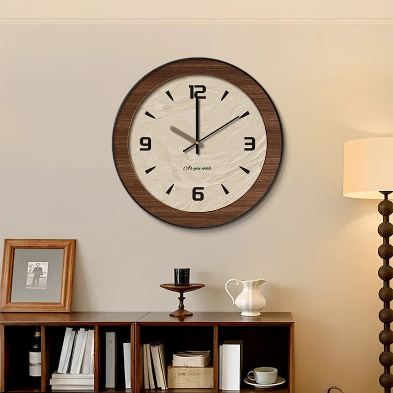 Wooden Wall Clock with Large Numbers French Retro Silent Quartz Movement Vintage Rustic Kitchen Dining Room Home Decoration